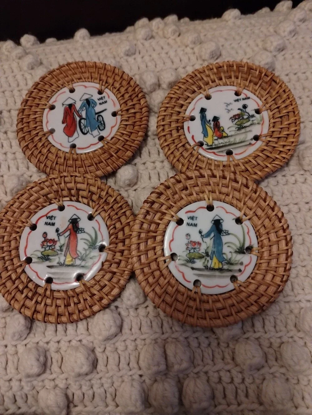 Set of 4 Vietnamese Ceramic Art Coasters
